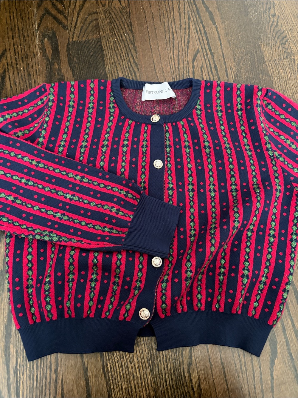 Red & Navy Striped Knit Cardigan
